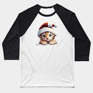 Christmas Peeking Baby Tiger Baseball T-Shirt